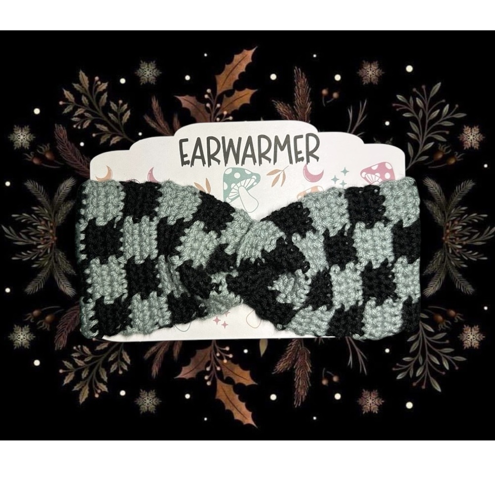 Twisted Checkered Wool Blend Earwarmer Headband